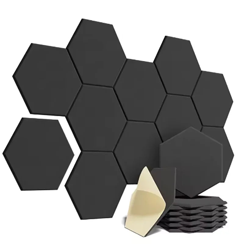Pack de 12 Panneaux Acoustiques Hexagonaux – Design Y-Lined & Auto-adhésifs