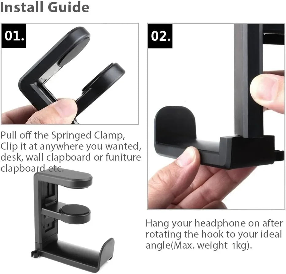 Support de Casque Rotatif (360°) – Fixation sans perçage & Crochet Multi-usage