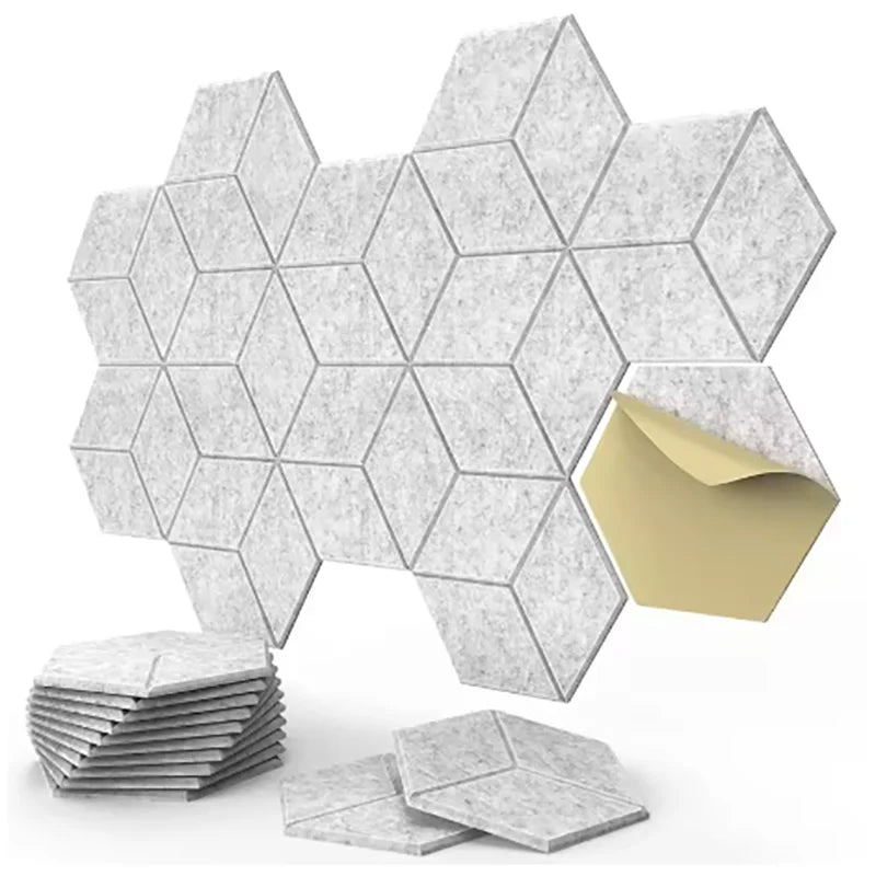 Pack de 12 Panneaux Acoustiques Hexagonaux – Design Y-Lined & Auto-adhésifs