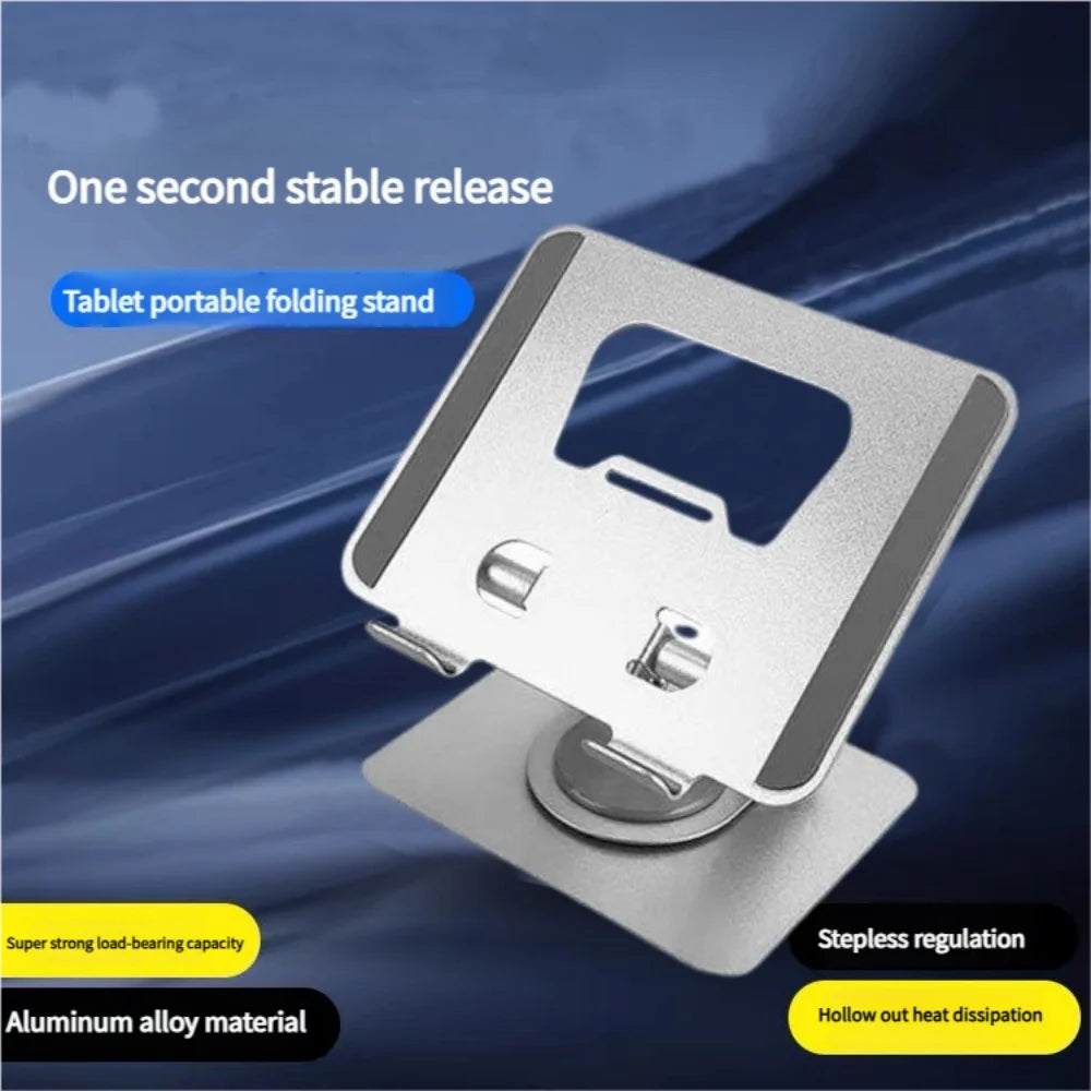 Support pour tablette en alliage d'aluminium et acier inoxydable, rotatif, pliable, léger et durable, avec dissipateur thermique.