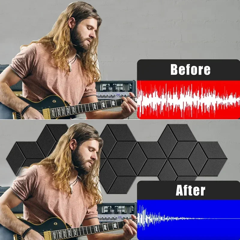 Pack de 12 Panneaux Acoustiques Hexagonaux – Design Y-Lined & Auto-adhésifs