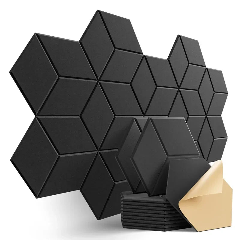 Pack de 12 Panneaux Acoustiques Hexagonaux – Design Y-Lined & Auto-adhésifs