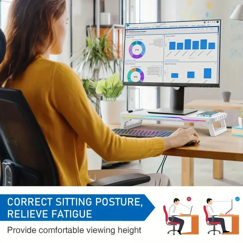 Support de Moniteur ITLY RGB – Hub 3 Ports USB & Organisateur de Bureau